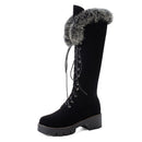 Gdgydh Lace-up Winter Shoes Women Snow Boots Real Fur Boots Women Knee High Suede Thick Heel Warm Outdoor With Zip Big Size 43