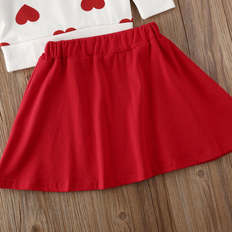 Neue Kleinkind Kinder Baby Mädchen Valentinstag Kleidung Langarm Liebe Herz Gedruckt Shirt Tops Tutu Rock 2 Stücke Outfits Set