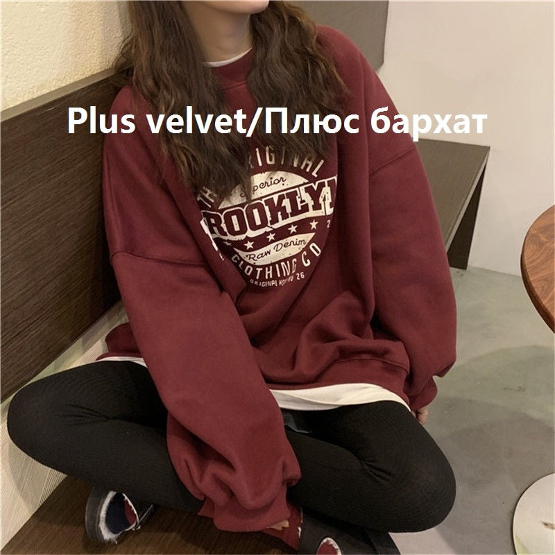 Dünnes Pullover-Sweatshirt Mode Herbst Designer Lose Sweatshirt mit Rundhalsausschnitt Harajuku Hoodie Polerones Mujer 2022 Kpop Kleidung