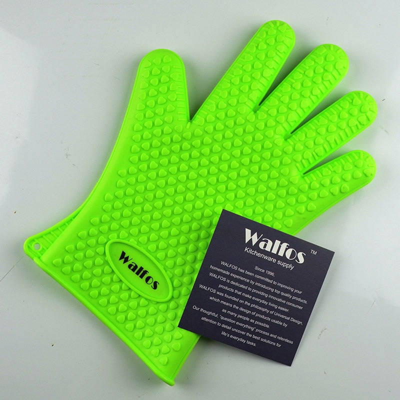 WALFOS 1 Piece Food Grade Cooking Baking BBQ Glove Heat Resistant Silicone BBQ Grill Glove Barbecue Grilling Glove BBQ Tools