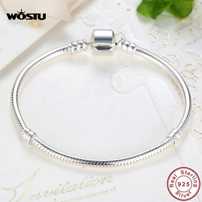 WOSTU-pulsera de plata de ley 100% 925 auténtica para mujer, brazalete Original, cadena de serpiente, joyería de alta calidad para boda, 17-20cm