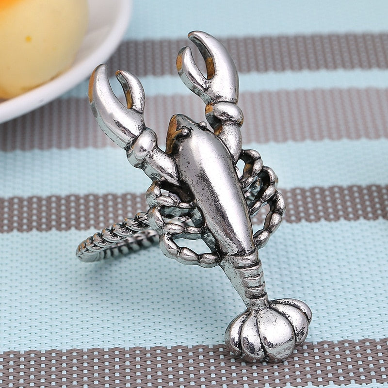 6pcs Alloy lobster napkin buckle Electroplated Epoxy metal prawns napkin ring Soft sample model room hotel table