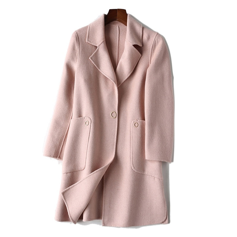 Women's 2020 autumn and winter new European and American long hand double faced overcoat woolen coat