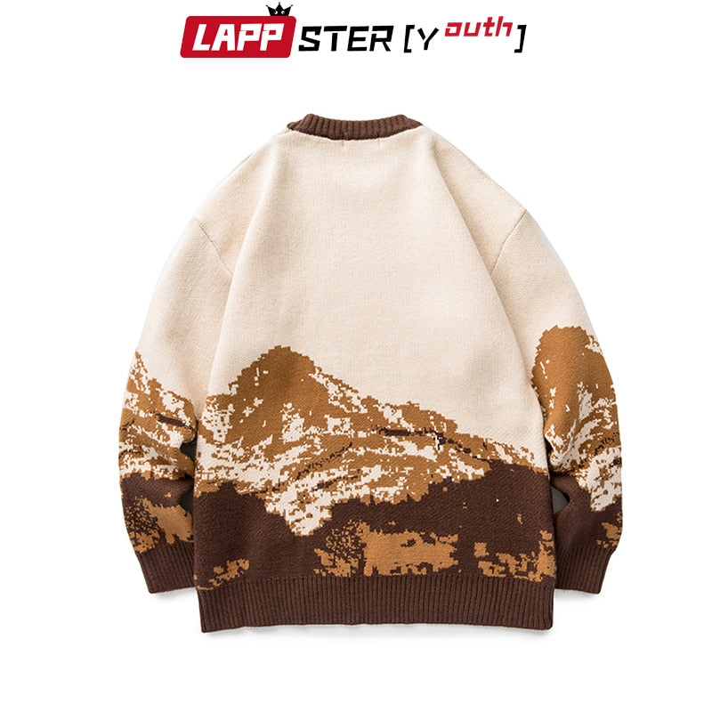 LAPPSTER-Youth Men Harajuku Moutain Winter Sweaters 2022 Pullover Mens Oversized Korean Fashions Sweater Women Vintage Clothes