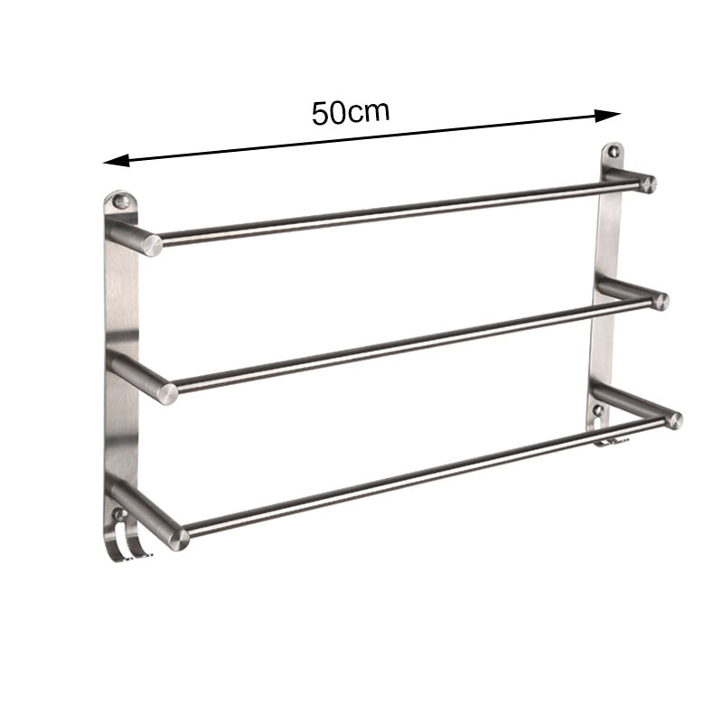 Bathroom Towel Rack with Hooks Wall Mounted, 304 Stainless Steel Towel Holder 3 Level Holder Towel Bar for Storage Bath Towels