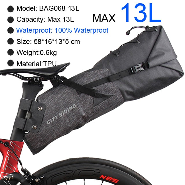 Bolsa de bicicleta NEWBOLER impermeable 13L bolsa de sillín de bicicleta de gran capacidad ciclismo bolsa trasera plegable MTB Road Trunk Bikepacking
