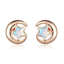 bamoer Genuine 925 Sterling Silver Moon and Star 2 Colors Opal Stud Earrings for Women Wedding Statement Jewelry Boucles SCE816