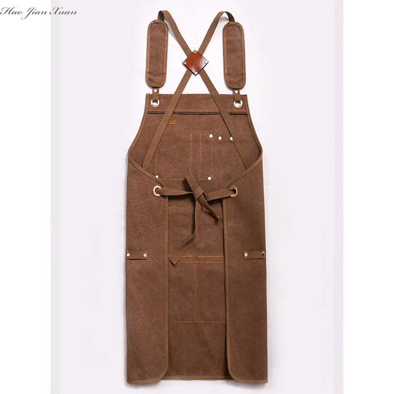 New Durable Goods Heavy Duty Unisex Canvas Work Apron with Tool Pockets Cross-Back Straps Adjustable For Woodworking Painting