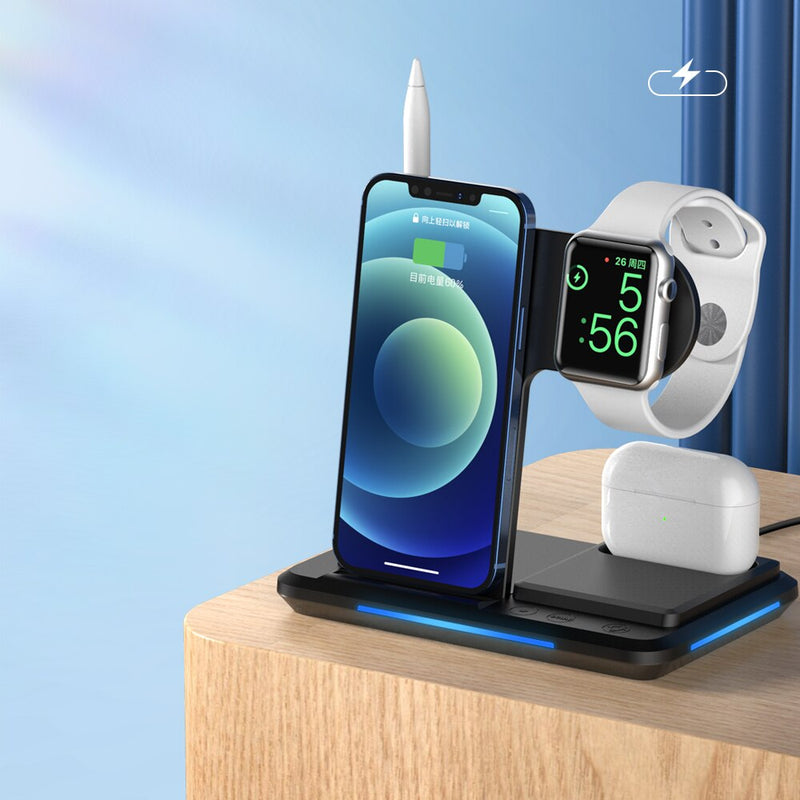 Fast Qi estándar inteligente 4 en 1 Multi Mob Watch auricular Apple Pen cargando juntos Smart Wireless One-Stop Charge Dock