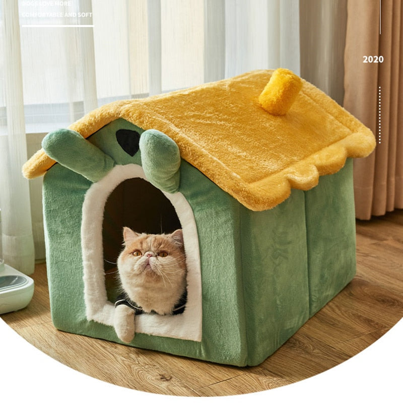 Casa de cama para perros pequeños y gatos, casa semicerrada cálida de invierno, Villa para las cuatro estaciones, perrera Universal, suministros para gatos extraíbles y lavables