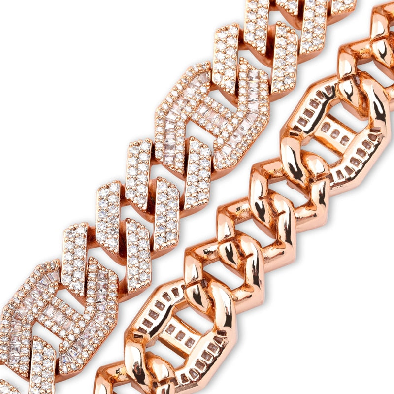 TOPGRILLZ Newest Micro paved Baguette Zircon Cuban Bracelet Iced Out Bling Hip hop Jewelry Gold Silver-plate CZ Cuban Chain 14mm