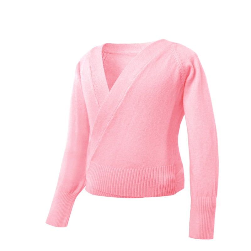 Autumn Winter Wrap Ballet Sweater Cardigans for Girls Kids Soft Knitted Dance Leotards Crossover Warm Ballet Coats