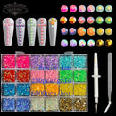 21 Grids Crystals Diamonds Nail Rhinestones Set 3100pcs FlatBack Rhinestones Kit Sparkling Nail Art With 1 Pen For Decorations