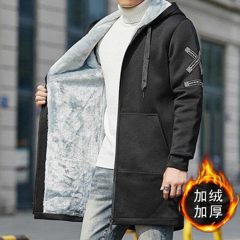 2021 Men Winter Thicken Fleece Jacket Mens Casual Hooded Coat Cargo Cotton Jackets Windbreaker Outwear Man