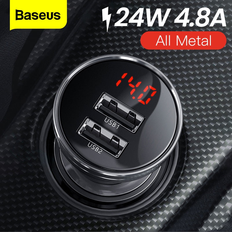 Baseus Dual USB Car Charger 24W Fast Car Charging LED Auto Charge Adapter For iPhone Xiaomi USB Car-Charger Mobile Phone Charger