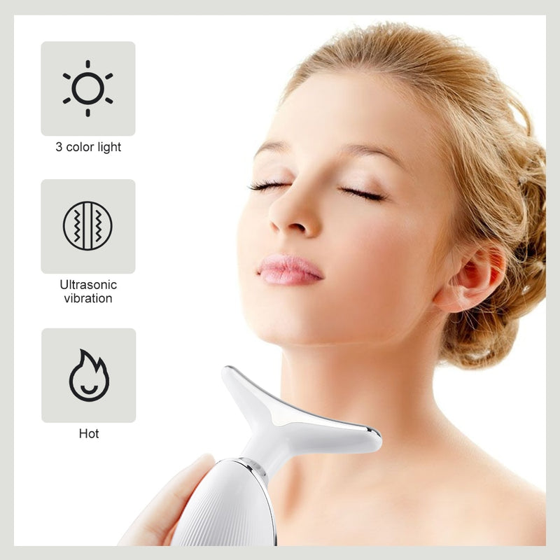 Terapia de fotones LED en 3 colores, herramienta de Estiramiento facial y de cuello, vibración IPL, ajuste de la piel, reduce la barbilla doble, dispositivo antiarrugas para eliminar
