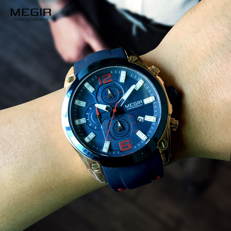 Megir, relojes de cuarzo con cronógrafo para hombre, reloj de pulsera resistente al agua de lujo, reloj deportivo militar de marca superior, relojes Masculinos 2063