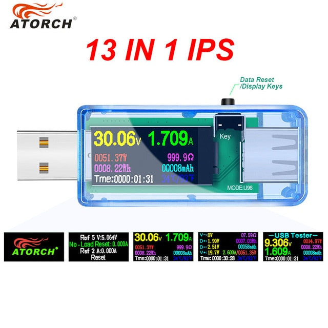 U96P 13 in 1 USB Tester Current Voltage Indicator Electric Ammeter Power Meter Charge DC Digital Multimeter Voltmeter Wattmeter