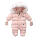 Children Winter Jumpsuit Fur Hood Baby Girl Boy Snowsuit Russian Winter Infant Outerwear Ovealls Baby Thick Rompers with Gloves