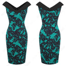 Women Floral Elegant V Neck Sheath Fitted Casual Work Party Sexy Sleeveless Summer Pencil Dress EB425