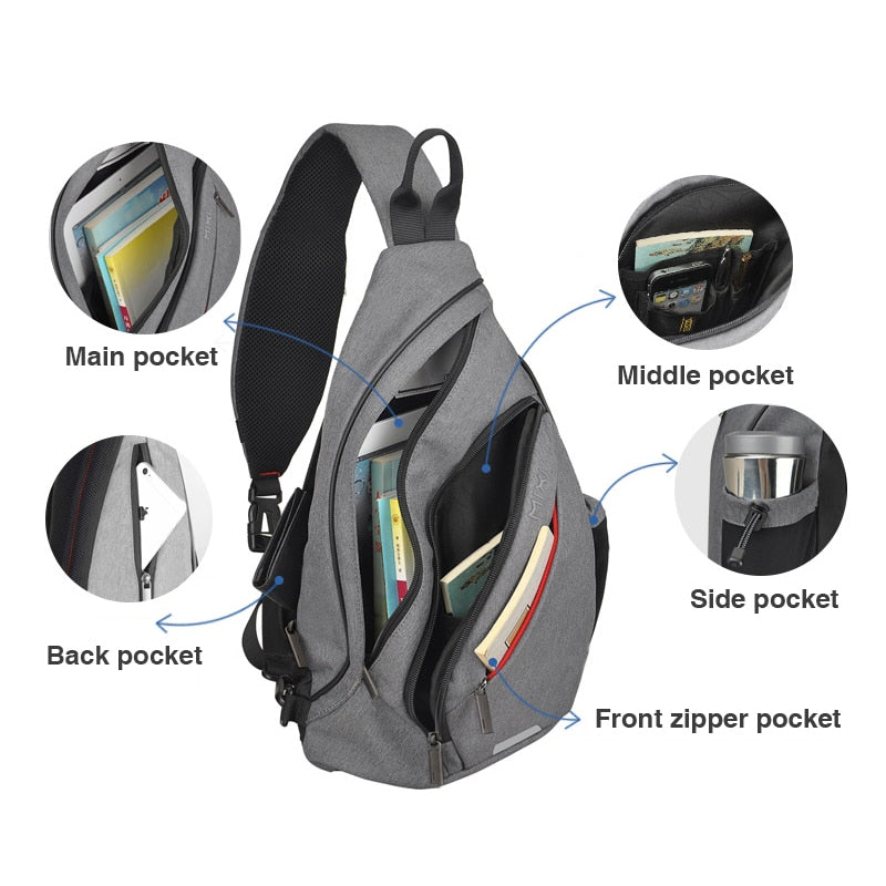 Mixi, mochila de un hombro para hombre, bolso bandolera para mujer, bandolera USB para niños, deportes de ciclismo, viaje, bolso de moda versátil, bolso escolar para estudiantes