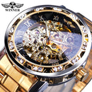 Winner Transparent Diamond Mechanical Watch Blue Stainless Steel Skeleton Watch Top Brand Luxury Business Luminous Male Clock