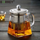 BORREY Hitzebeständige Glas-Teekanne mit Edelstahl-Tee-Ei, Filter, Blumen-Teekessel, Kung-Fu-Tee-Set, Puer-Oolong-Teekanne
