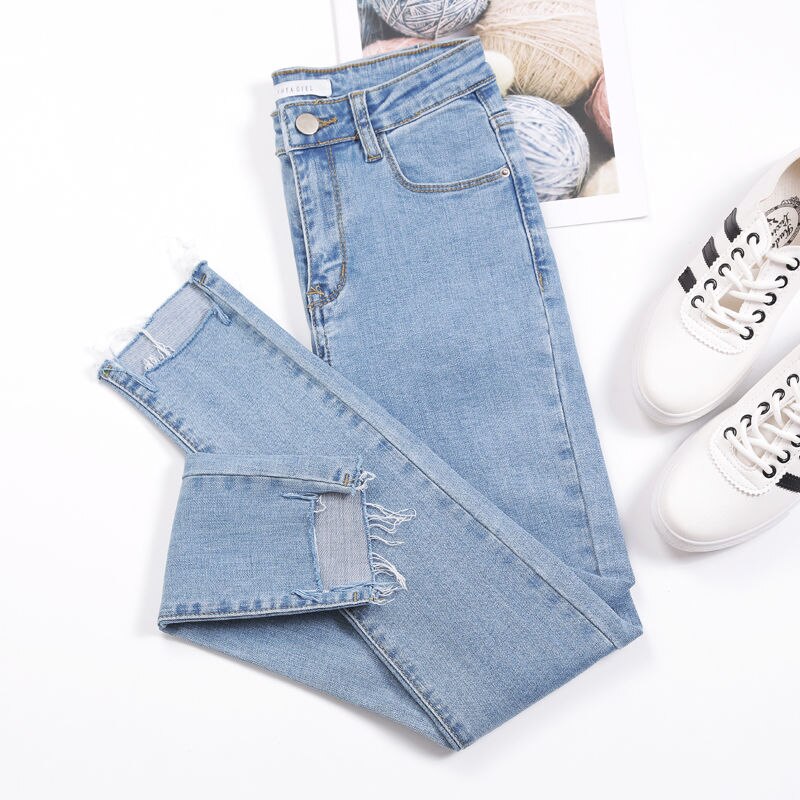 Women jeans Plus Size High Waist Stretch Washed Skinny Stretch Jeans Female Denim Pants New Pencil Pants Light Blue Gray Black