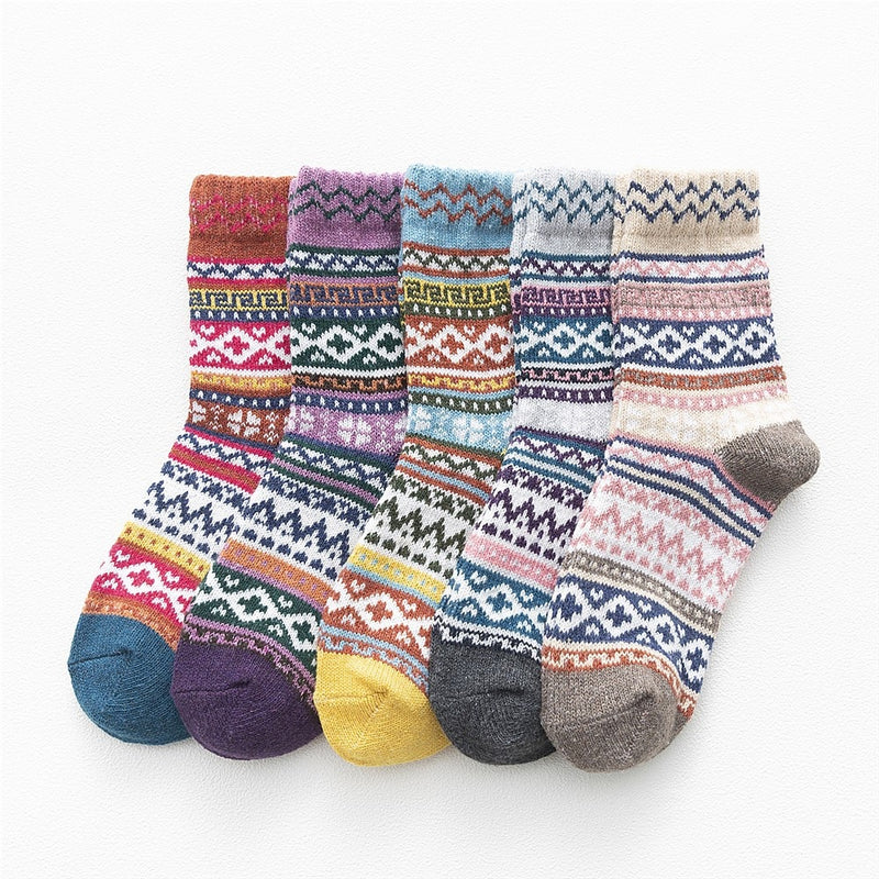 HSS Marke 5 Paar hochwertige Damen Wintersocken Vintage Patchwork Kaninchenwolle Socke verdicken warme thermische Baumwollsocken