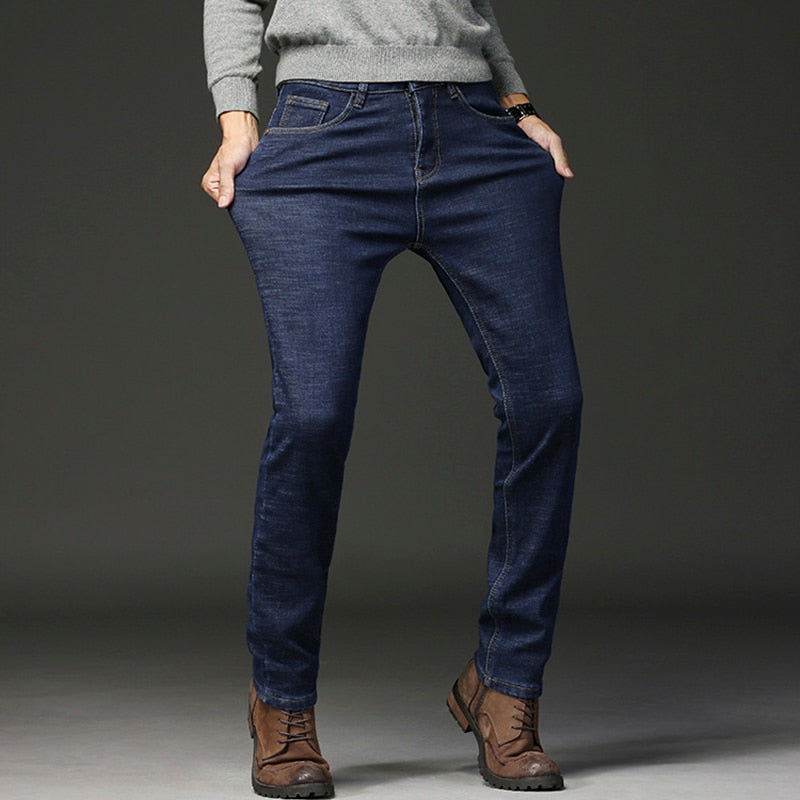 2022 Men Fashion Winter Jeans Men Black Slim Fit Stretch Thick Velvet Pants Warm Jeans Casual Fleece Trousers Male Plus Size