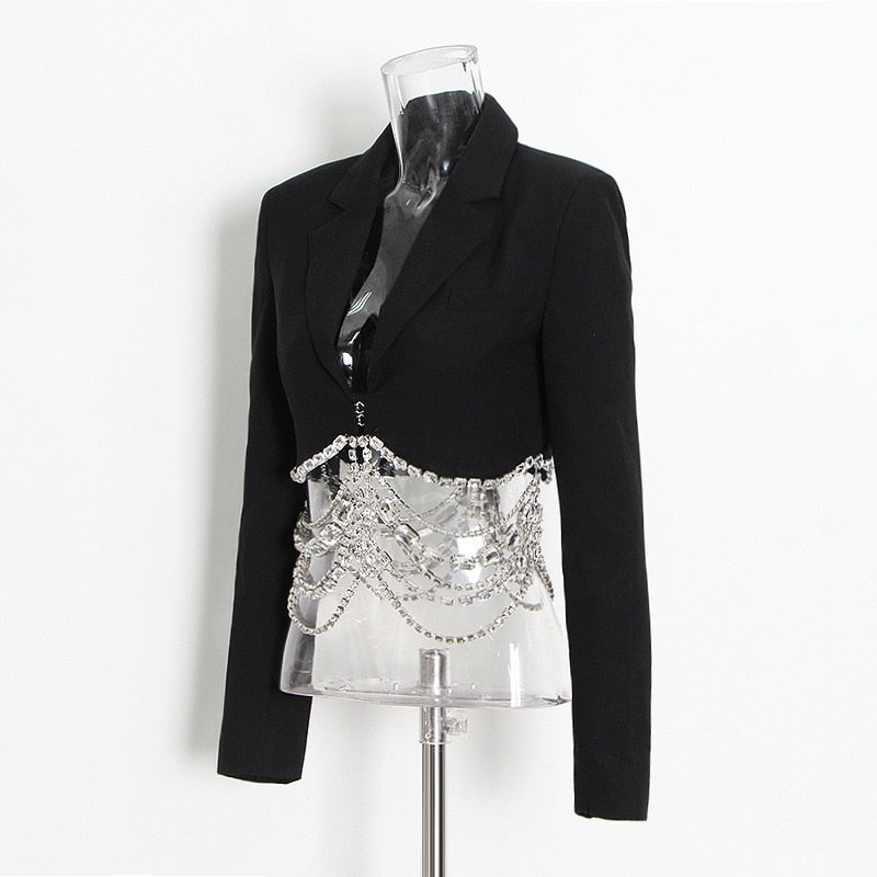 TWOTWINSTYLE, conjunto informal de dos piezas con cadena de retazos, chaqueta de manga larga con muescas para mujer, faldas con temperamento, conjunto de estilo primaveral para mujer