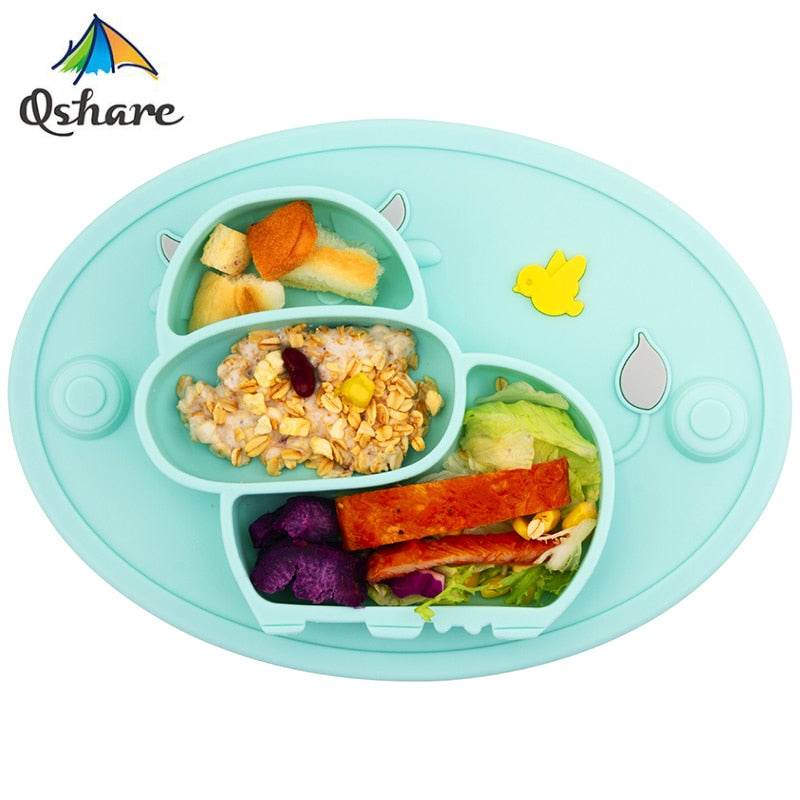 Qshare Baby Plate Dishes Tableware Children Food Feeding Container Placemat Kids Dishes Saucer Silicone Suction Bowl