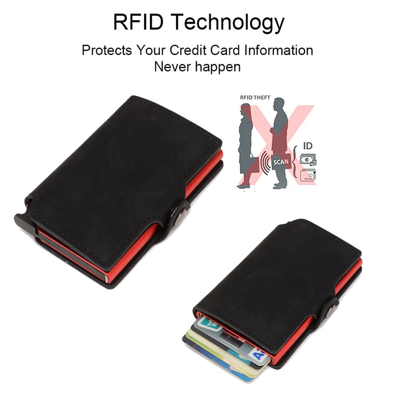 DIENQI Rfid ID titular de la tarjeta de crédito Anti tarjeta bancaria protección de bolsillo Metal Pop-Up cartera inteligente negocios tarjeta de crédito funda, soporte nuevo