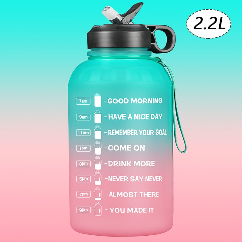 ZOMAKE 2.2/3.78L Gallon Water Bottle with Time Marker &amp; Straw, Motivational Water Jug BPA Free Leakproof Large Water Bottles Gym