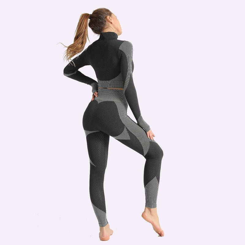 New Fitness Suits Yoga Women Outfits 3pcs Sets Long Sleeve Shirt+Sport Bra+Seamless Leggings Workout Running Clothing Gym Wear