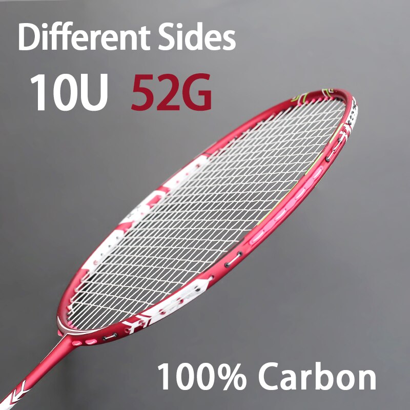 Vollcarbon Leichtester 10U 52g Badmintonschläger Bespannt Max Tension 30LBS Professionelle Schläger mit Taschen Saiten Schläger