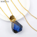 Faceted Natural Labradotite Perfume Bottle Pendant Connector Gold Plating Gems Stones Essential Oil Necklace for Women PB001-8