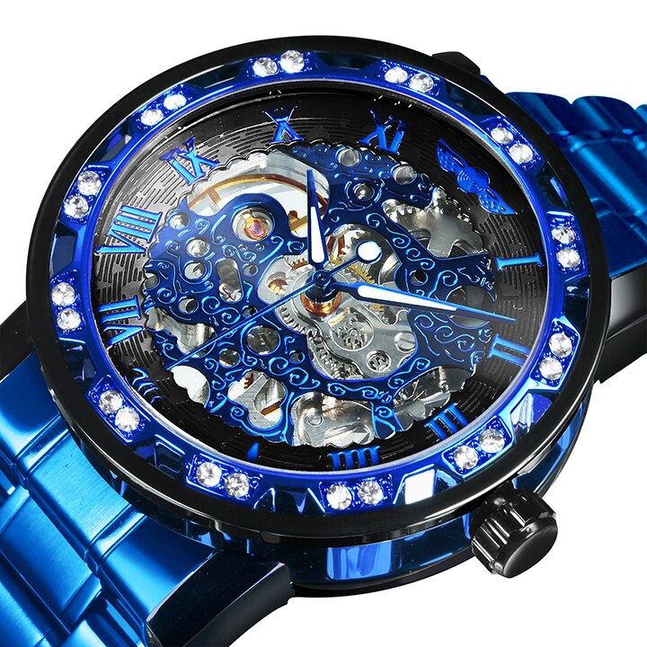 Winner Transparent Diamond Mechanical Watch Skeleton Wrist Watch for Men Top Brand Luxury Watches Unisex Size Clock reloj hombre