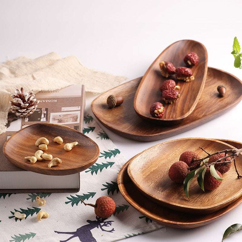 Acacia Wooden Tray Shaped Solid Wood Tray Sushi Cake Tray Wooden Salad Tray Fruit Tray Tea tray