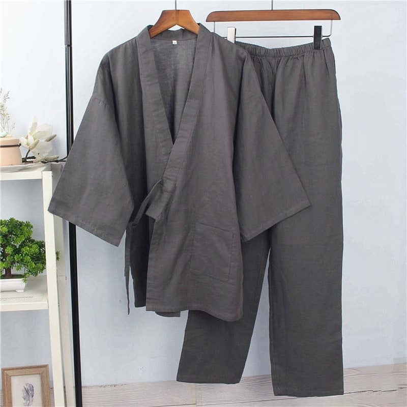 Cotton Japanese Kimono Sleepwear for Samurai Men Haori Tops+pants Clothing Set Traditional Yukata Pajamas Nightgown Jinbei