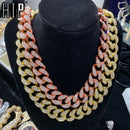Hip Hop 1Set 20MM Full Iced Out Paved Rhinestones Miami Curb Cuban Chain CZ Bling Rapper Necklaces For Men Jewelry