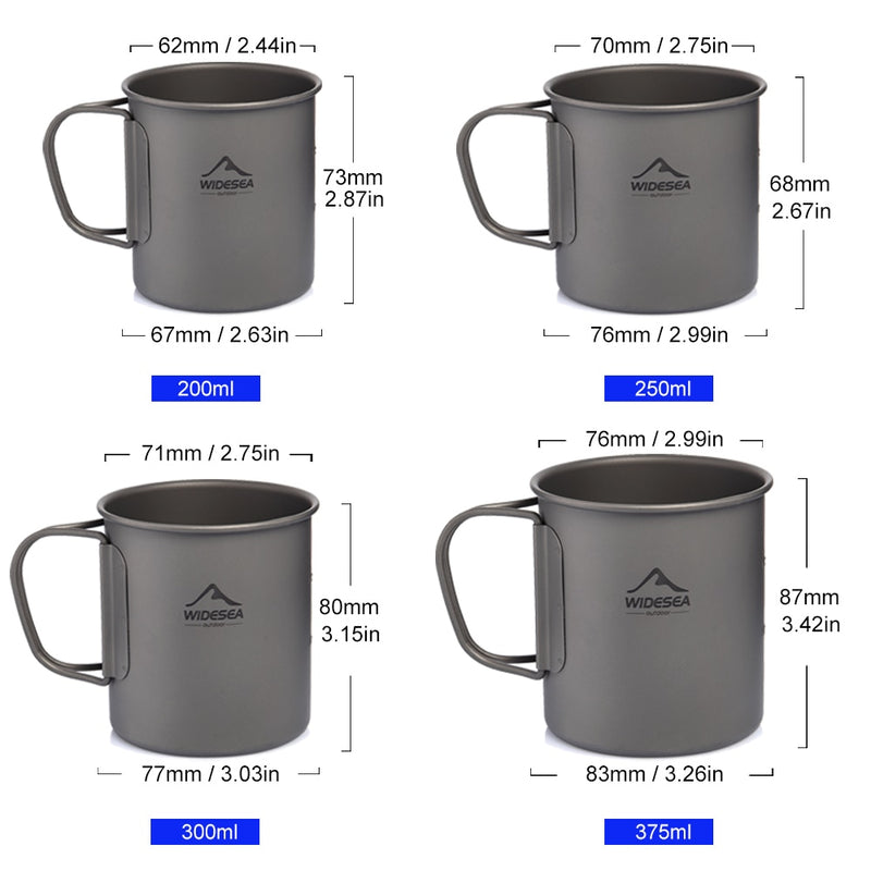 Widesea Camping Mug Titanium Cup Tourist Tableware Picnic Utensils Outdoor Kitchen Equipment Travel Cooking set Cookware Hiking