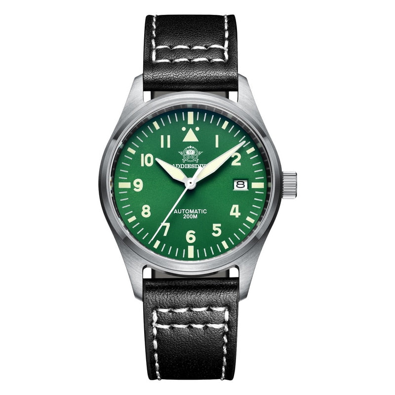 Diver Mechanical Dive Watch For Men Leather Sapphire Crystal Business Men&