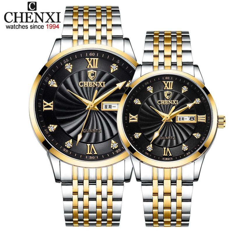 CHENXI New Couple Watches Luxury Brand Women or Men Watches Quartz Date week Clock Wristwatches Female Waterproof Montre Femme