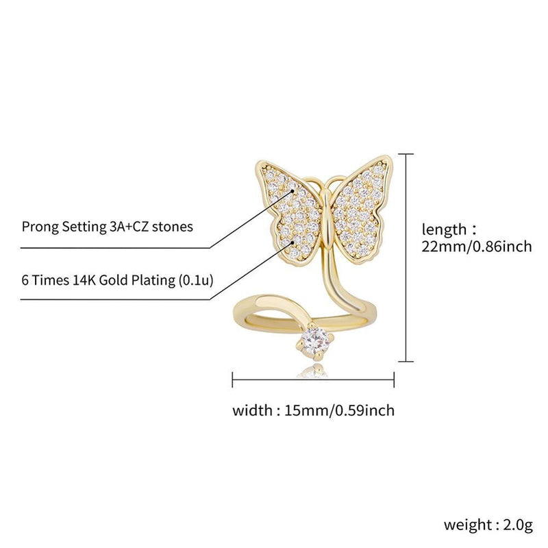 TOPGRILLZ Bling Bling Butterfly Nail Ring Cubic Zirconia Nail Ring Fashion Jewelry For Women  Adjustable Nail Ring