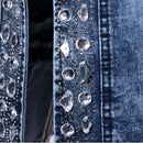 Spring Fashion Women Denim Jacket Slim Zipper Casual Short Sequins Outerwear Ladies Vintage Biker Crystal Chaqueta Mujer A237