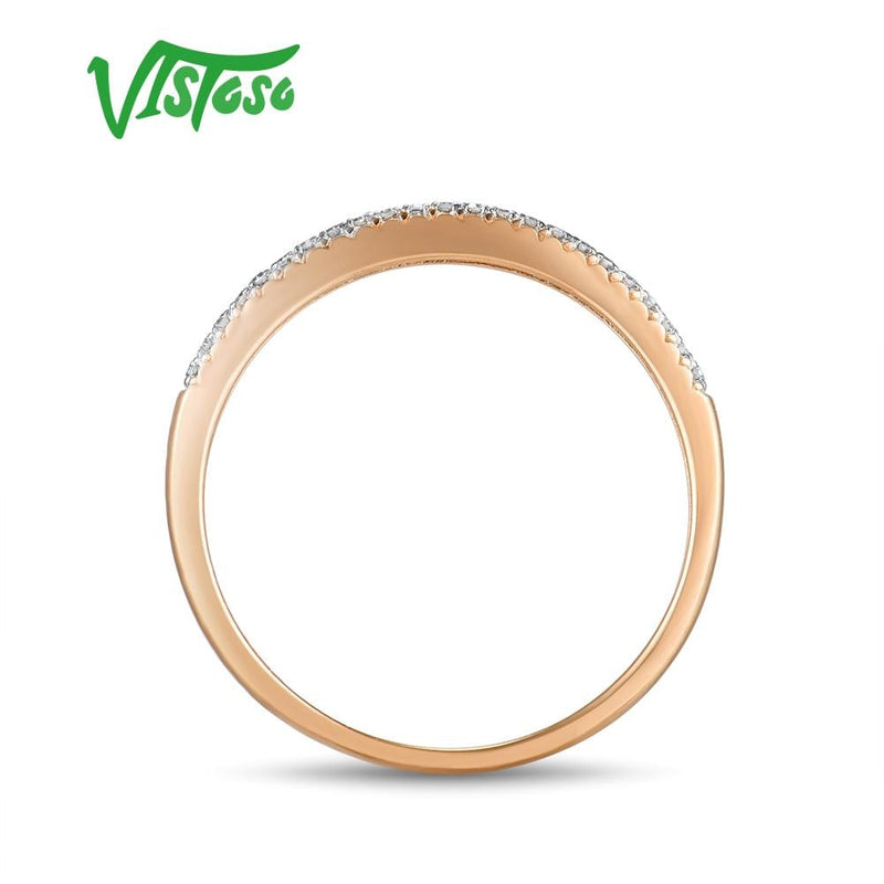 VISTOSO Genuine 14K 585 Rose Gold Sparkling Diamond Delicate Ring For Women Anniversary Engagement Fashion Trendy Fine Jewelry