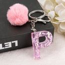 1PC Keyring Pink Color English Letter Keychain with Puffer Ball  26 English word Glitter Resin A TO Q Handbag Charms for Woman
