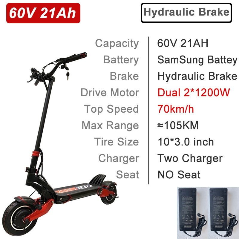 US Stock Original Zero 10X Scooter 10inch Double Motor High Speed Electric Scooter 60V 2400W E-scooter 65km/h Free Gifts