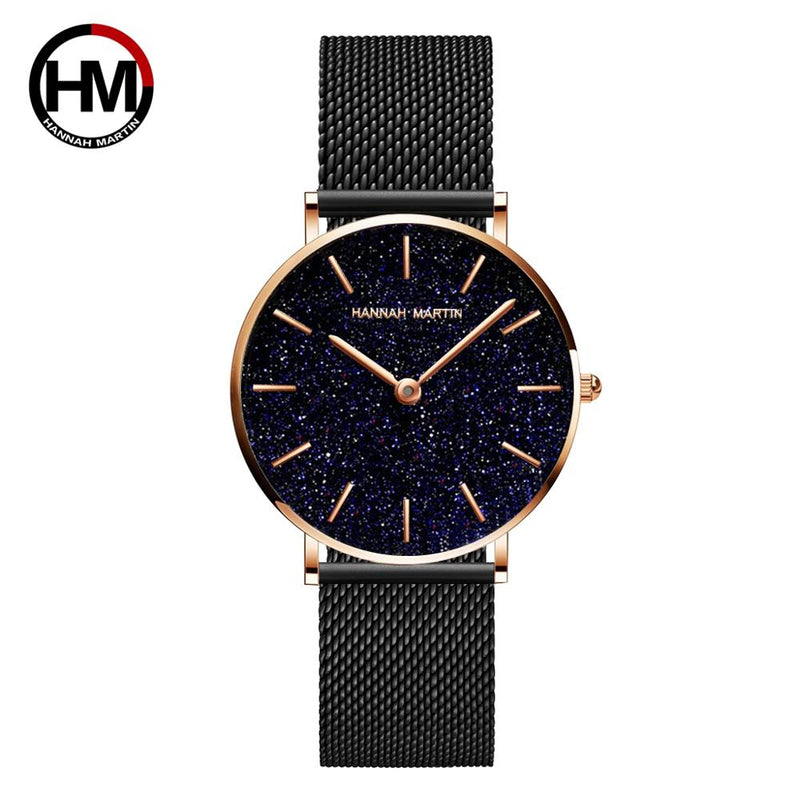 Women Watches New Flash Stars Stainless Steel Rose Gold Mesh Unique Simple Casual Quartz Waterproof Wristwatches Clock Hot Sale